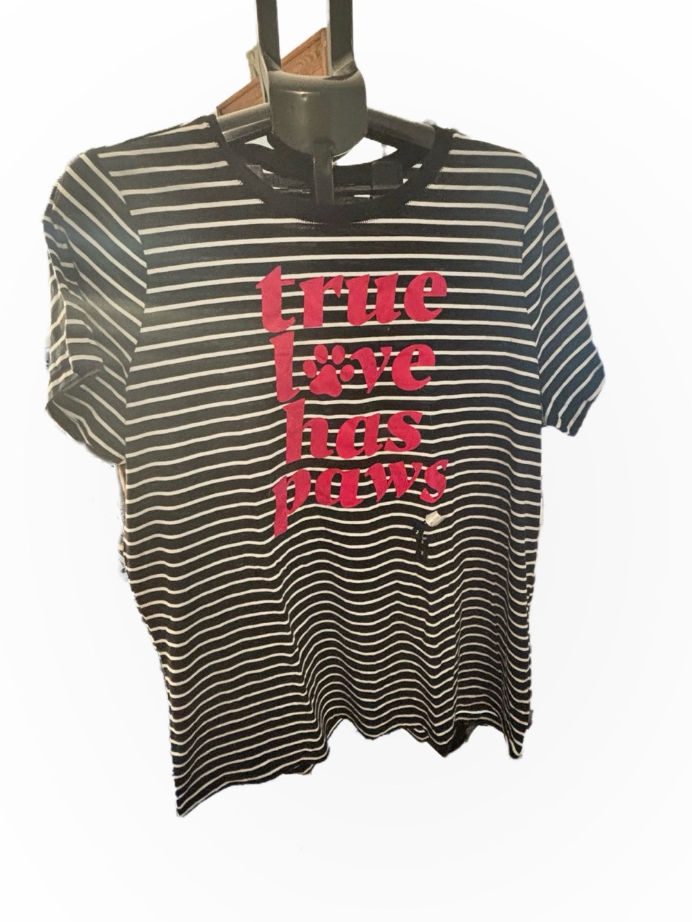 torrid Black & White Striped Tee with Pink 'True Love Has Paws' Graphic